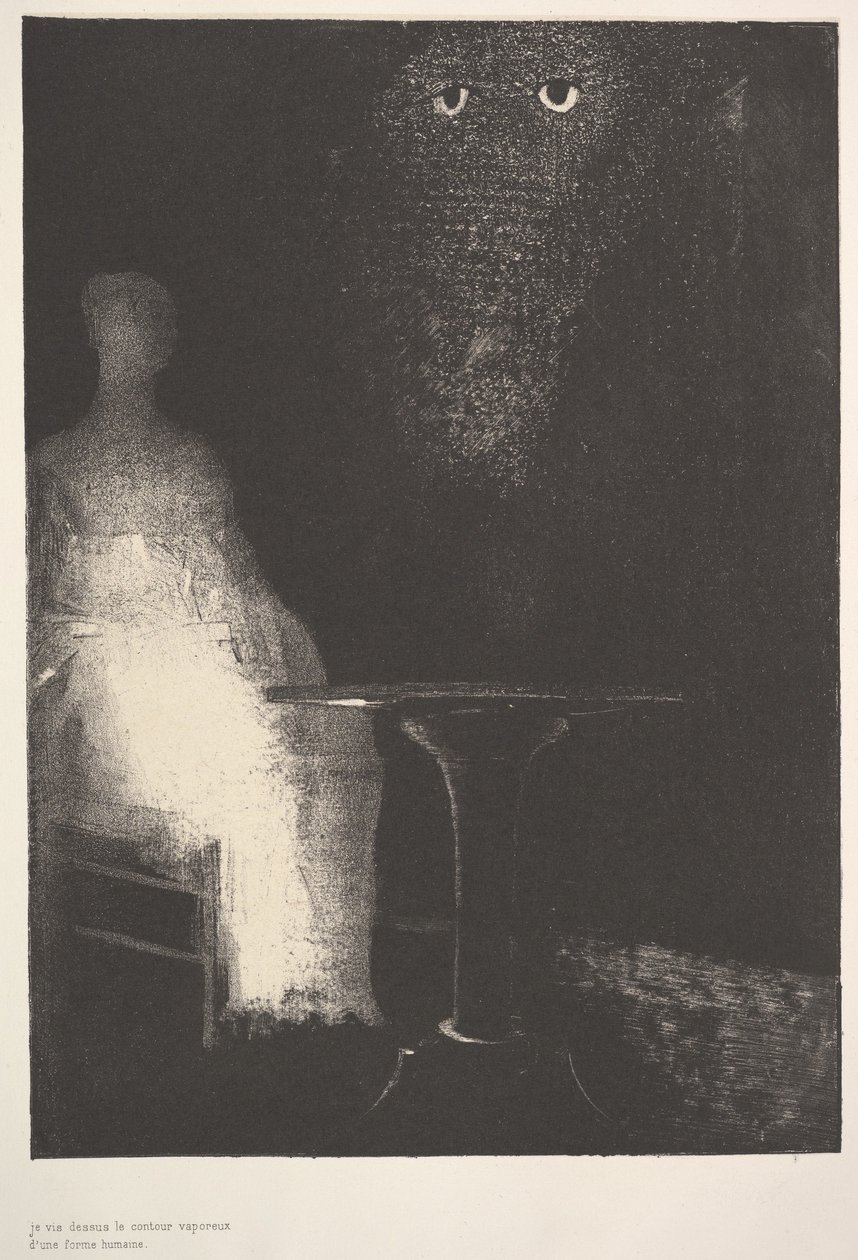 在下面，我看到了1896年人类形态的蒸气状轮廓。 作者 奥迪隆·雷顿（Odilon Redon）