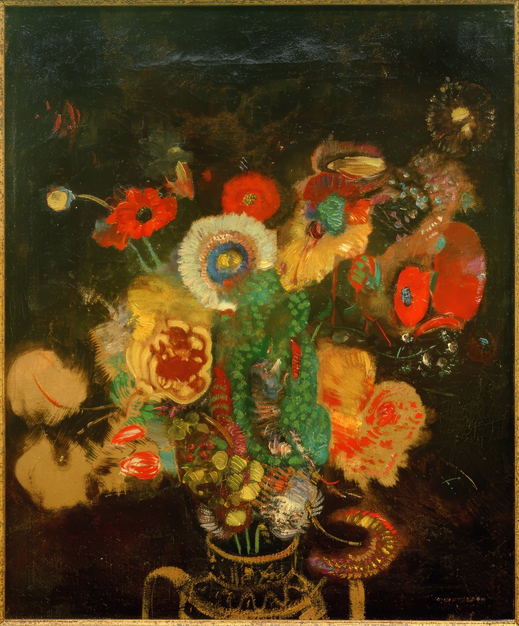 在黑色背景前的花束 作者 奥迪隆·雷顿（Odilon Redon）