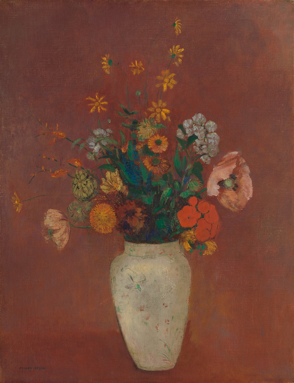 插在中国花瓶里的花束，约。 1912-14。 作者 奥迪隆·雷顿（Odilon Redon）