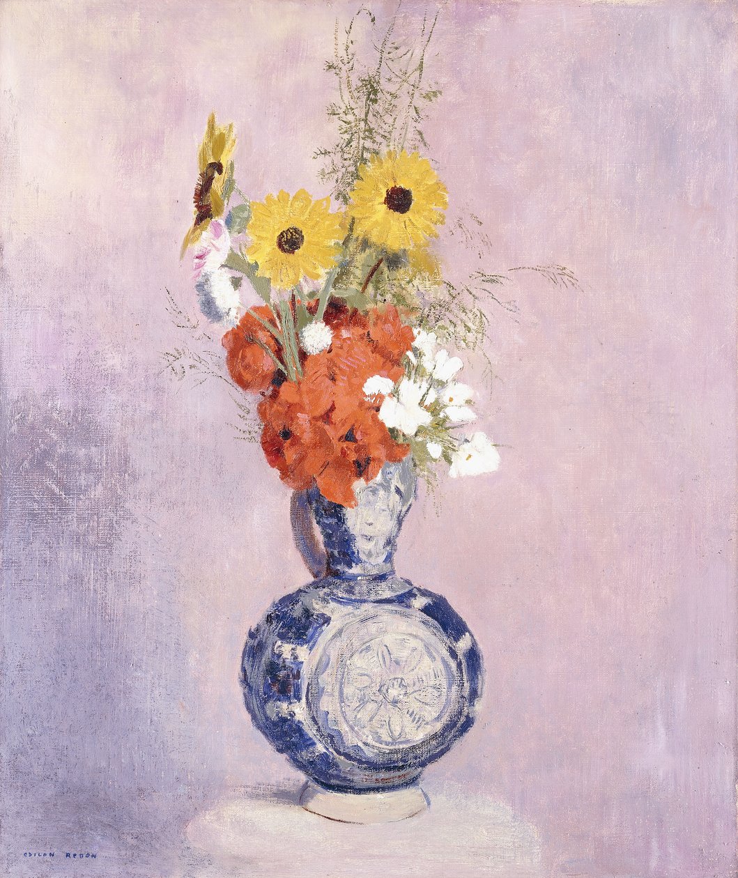 蓝色花瓶里的花束 作者 奥迪隆·雷顿（Odilon Redon）