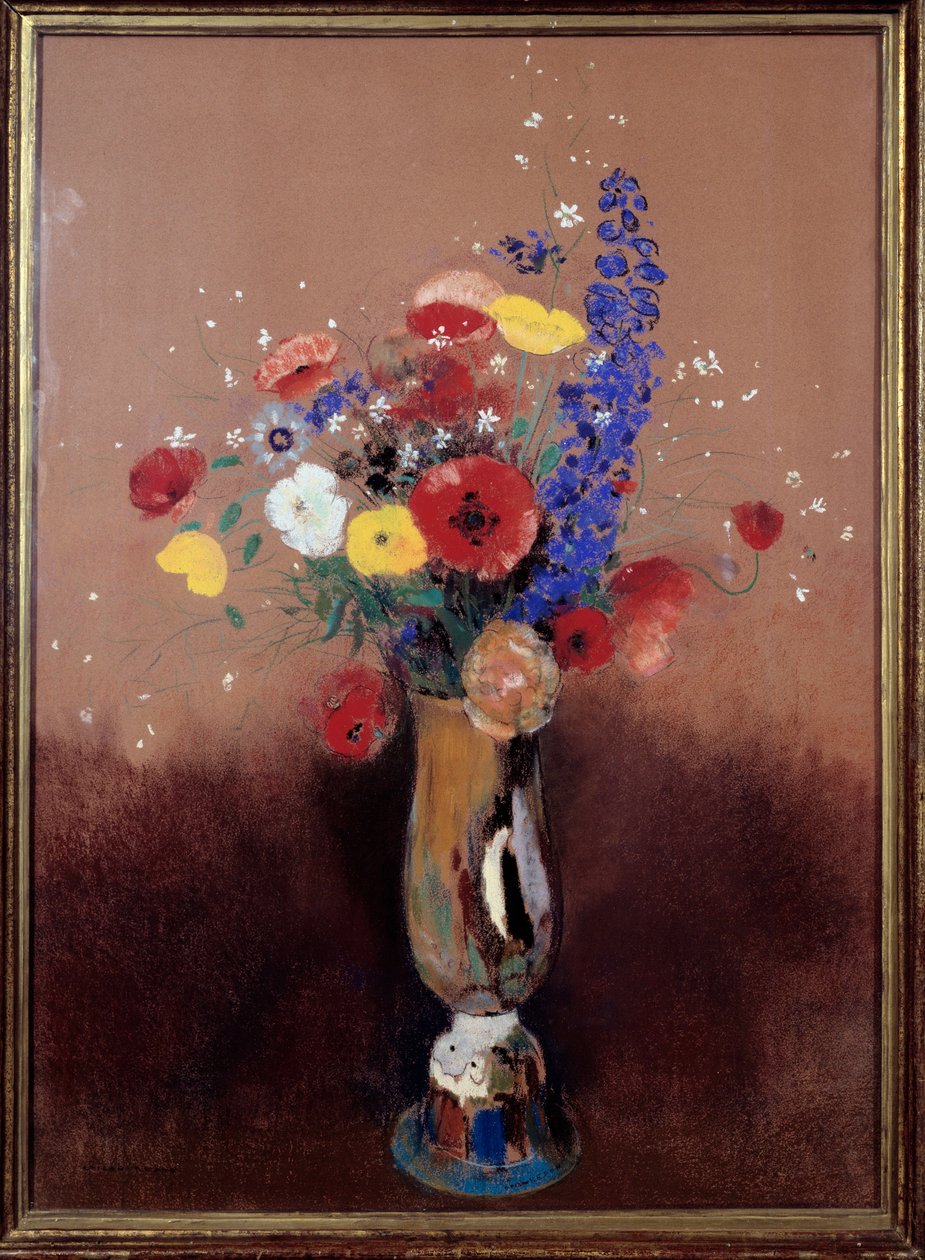 田野里的花束。 奥迪隆·雷东 (Odilon Redon) 的绘画 (1840-1916) 作者 奥迪隆·雷顿（Odilon Redon）