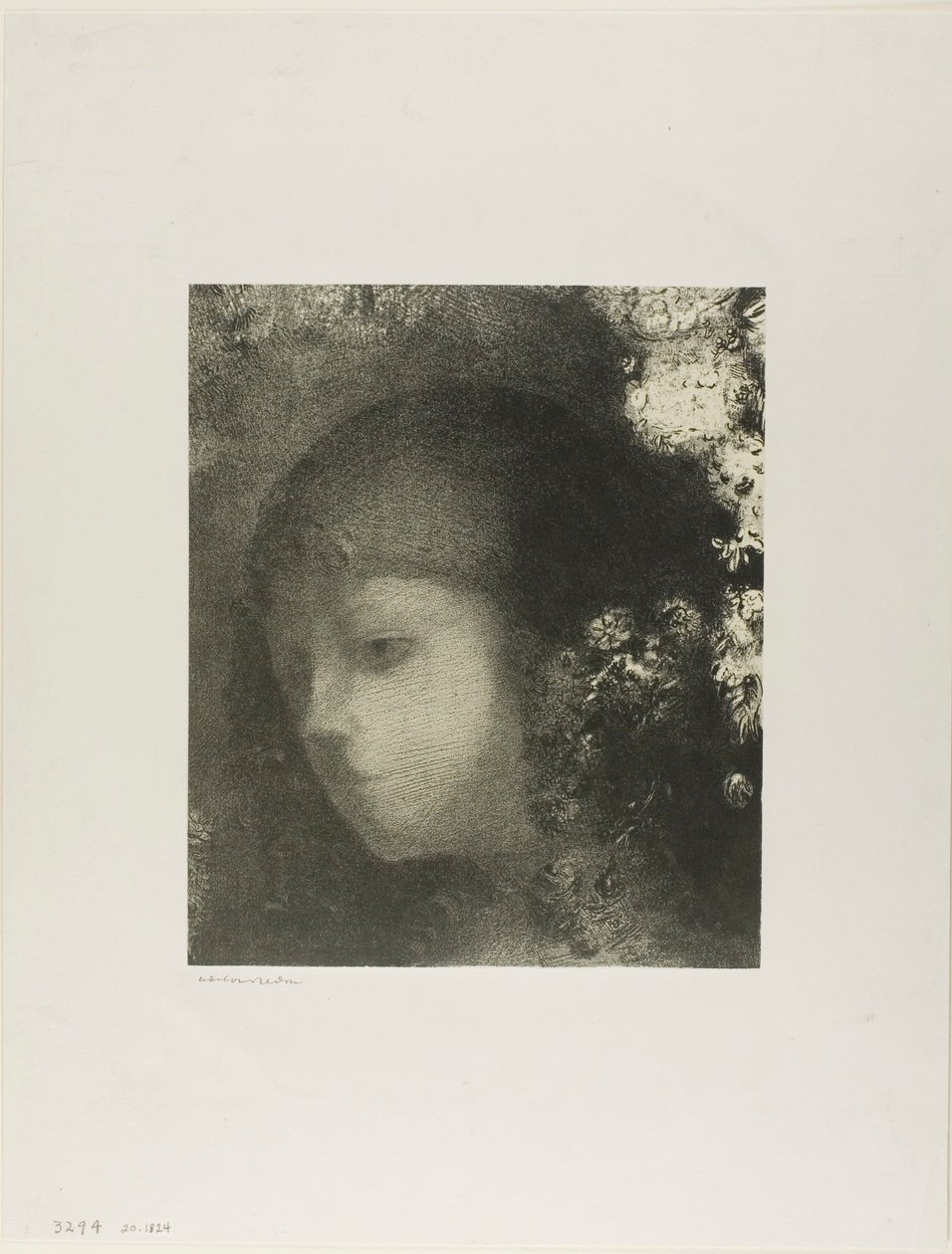 带花的儿童头像 作者 奥迪隆·雷顿（Odilon Redon）