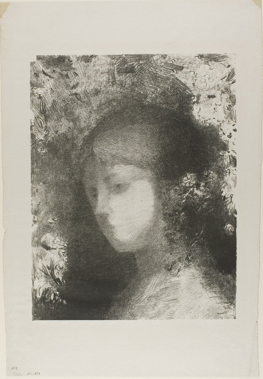 带花的儿童头像 作者 奥迪隆·雷顿（Odilon Redon）