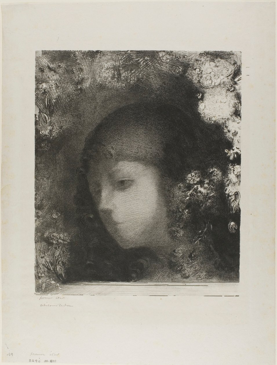 带花的儿童头像 作者 奥迪隆·雷顿（Odilon Redon）