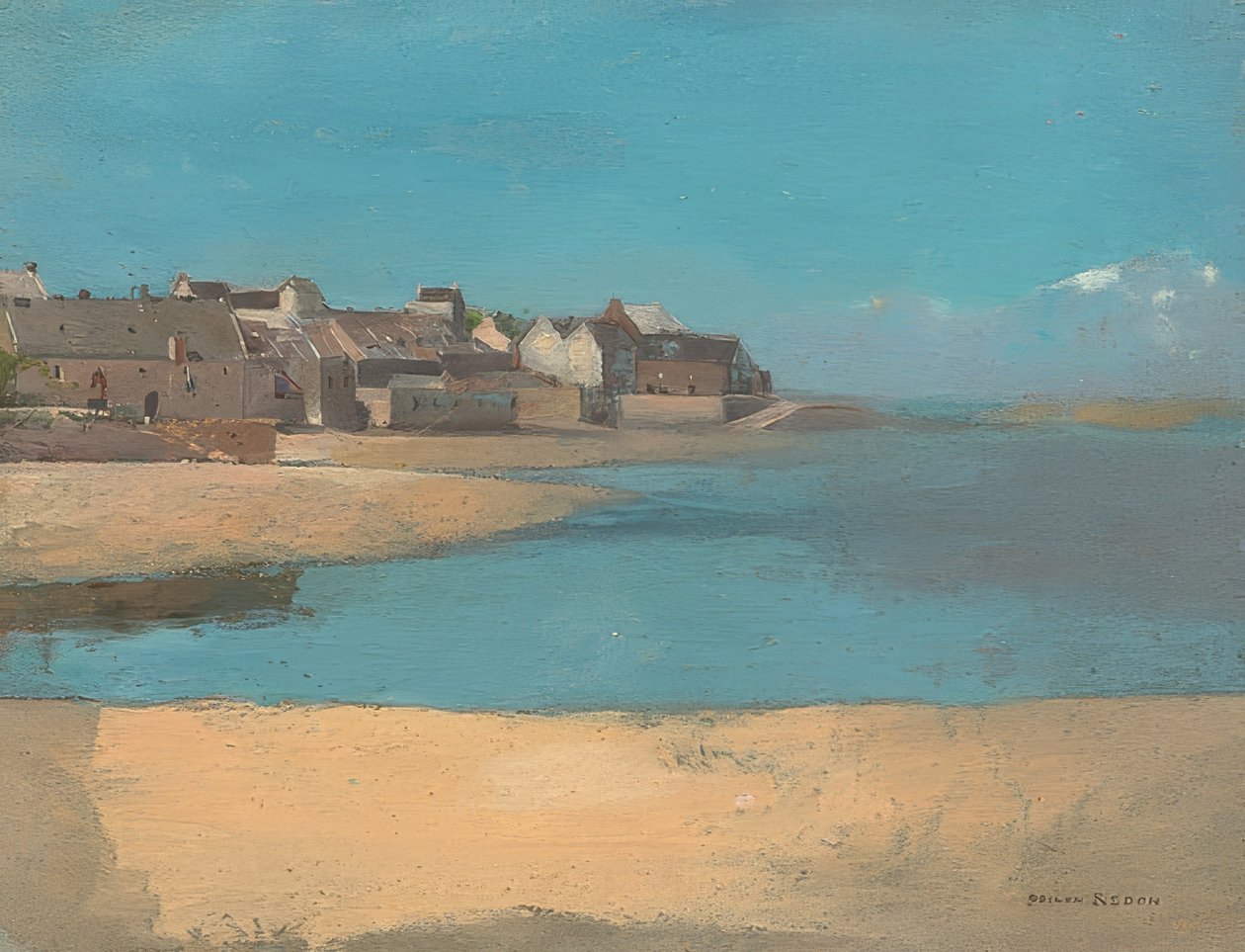 在海边的村庄，布列塔尼。约于1880年 作者 奥迪隆·雷顿（Odilon Redon）