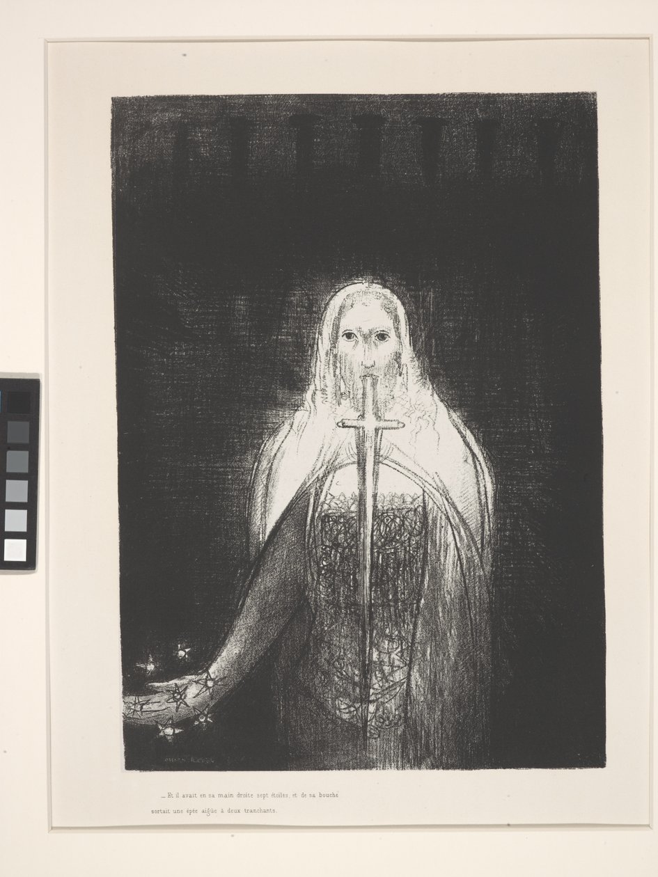 他右手握着七颗星……（中国贴花纸上的石版画） 作者 奥迪隆·雷顿（Odilon Redon）