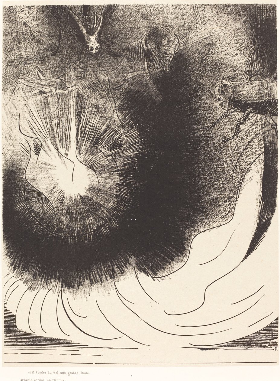 有一颗大星从天而降，像灯一样燃烧。 作者 奥迪隆·雷顿（Odilon Redon）