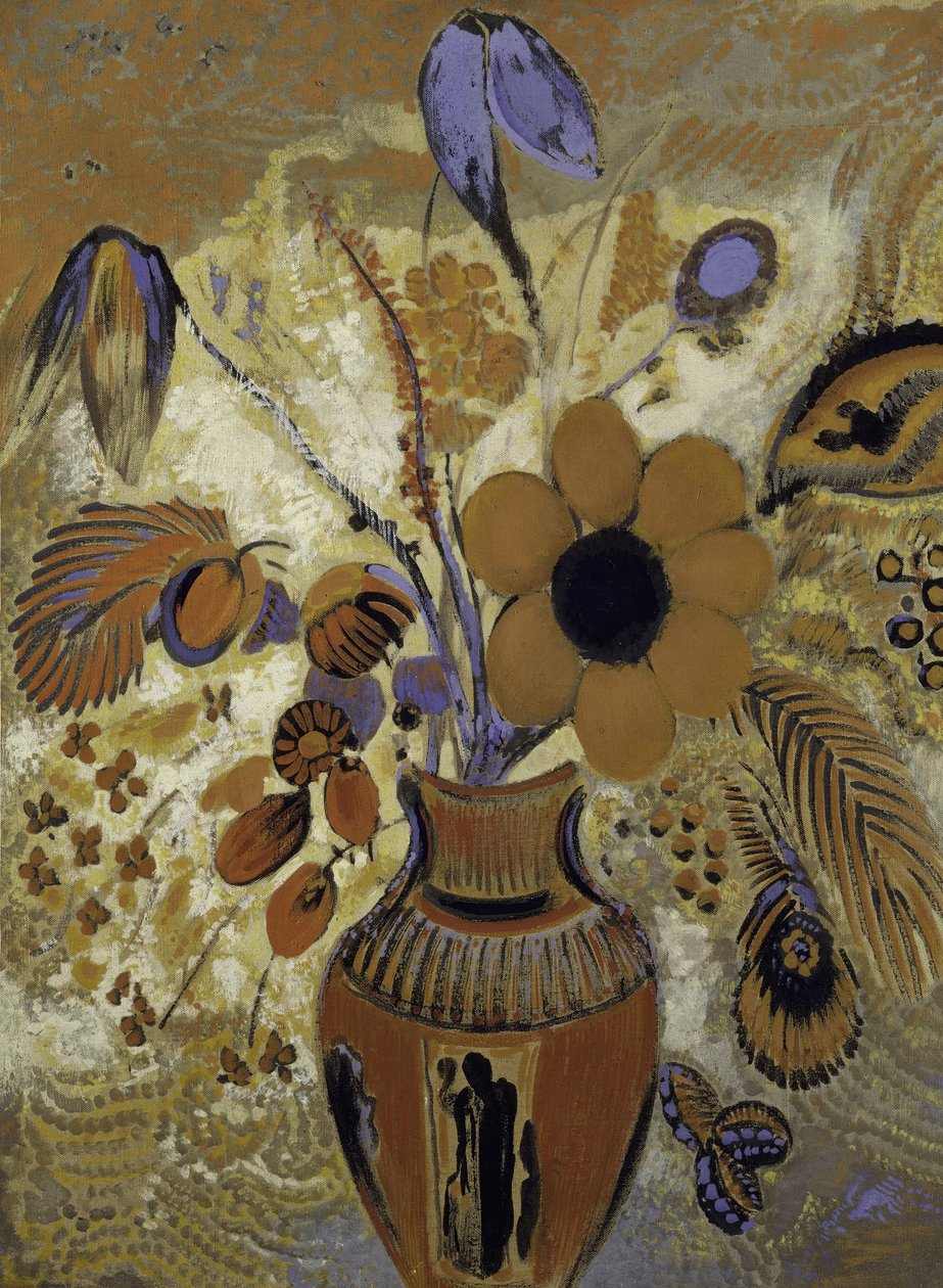 伊特鲁里亚人的花瓶与花，1900-1910年。 作者 奥迪隆·雷顿（Odilon Redon）