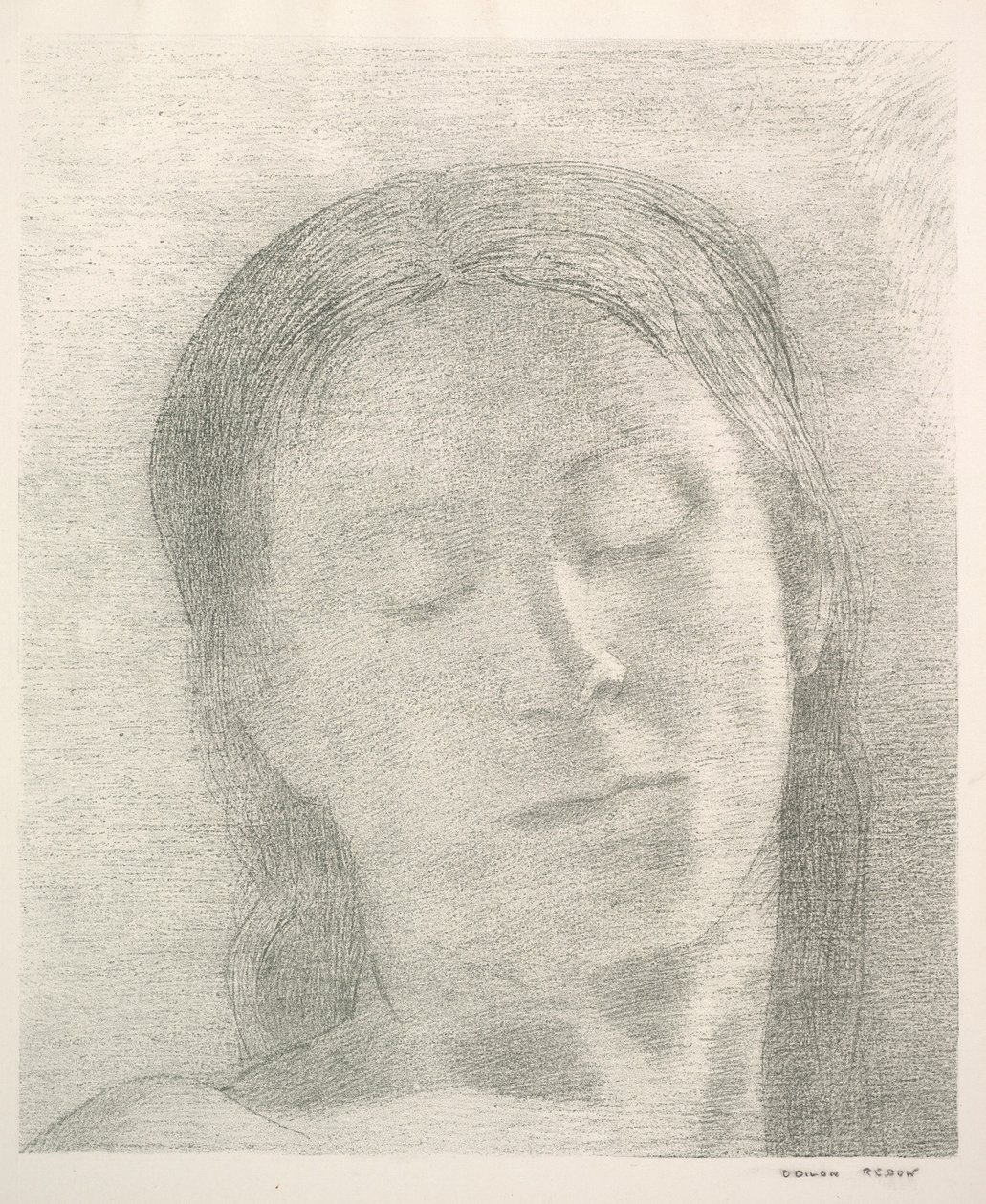 闭上眼睛，1890年。 作者 奥迪隆·雷顿（Odilon Redon）