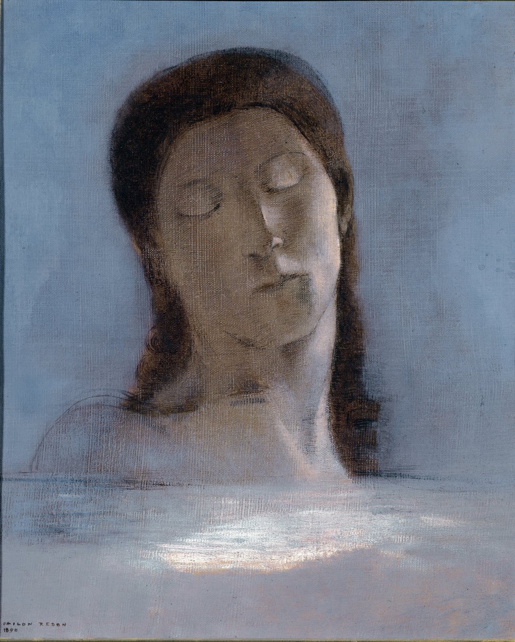 闭上眼睛——纸板上的油 作者 奥迪隆·雷顿（Odilon Redon）