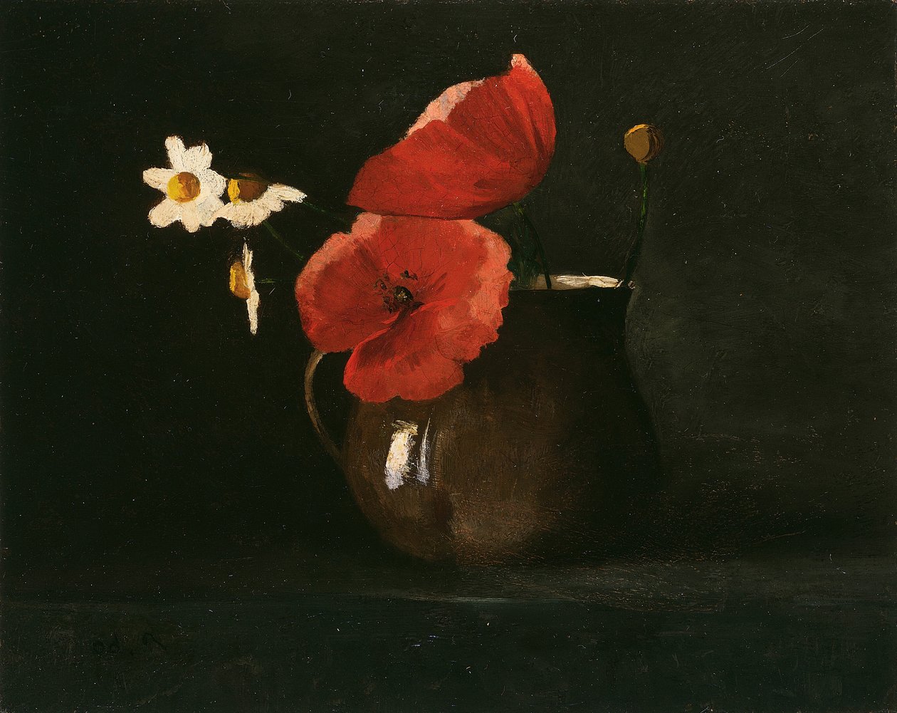 花：罂粟花和雏菊，约1867年。 作者 奥迪隆·雷顿（Odilon Redon）