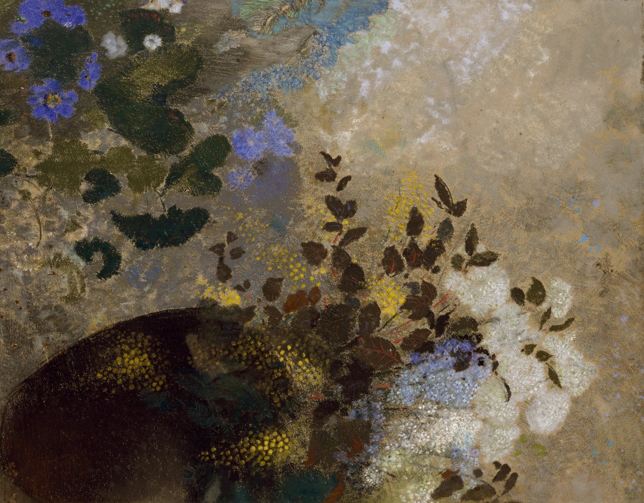黑色花瓶中的花朵，约1909-10年 作者 奥迪隆·雷顿（Odilon Redon）