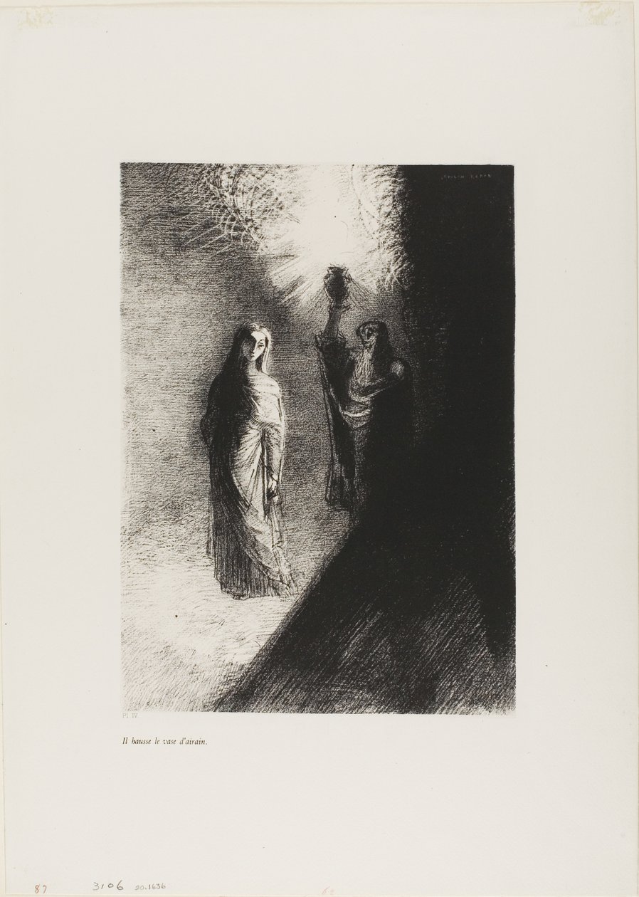 他举起铜瓮，第 4 版，共 10 页 作者 奥迪隆·雷顿（Odilon Redon）