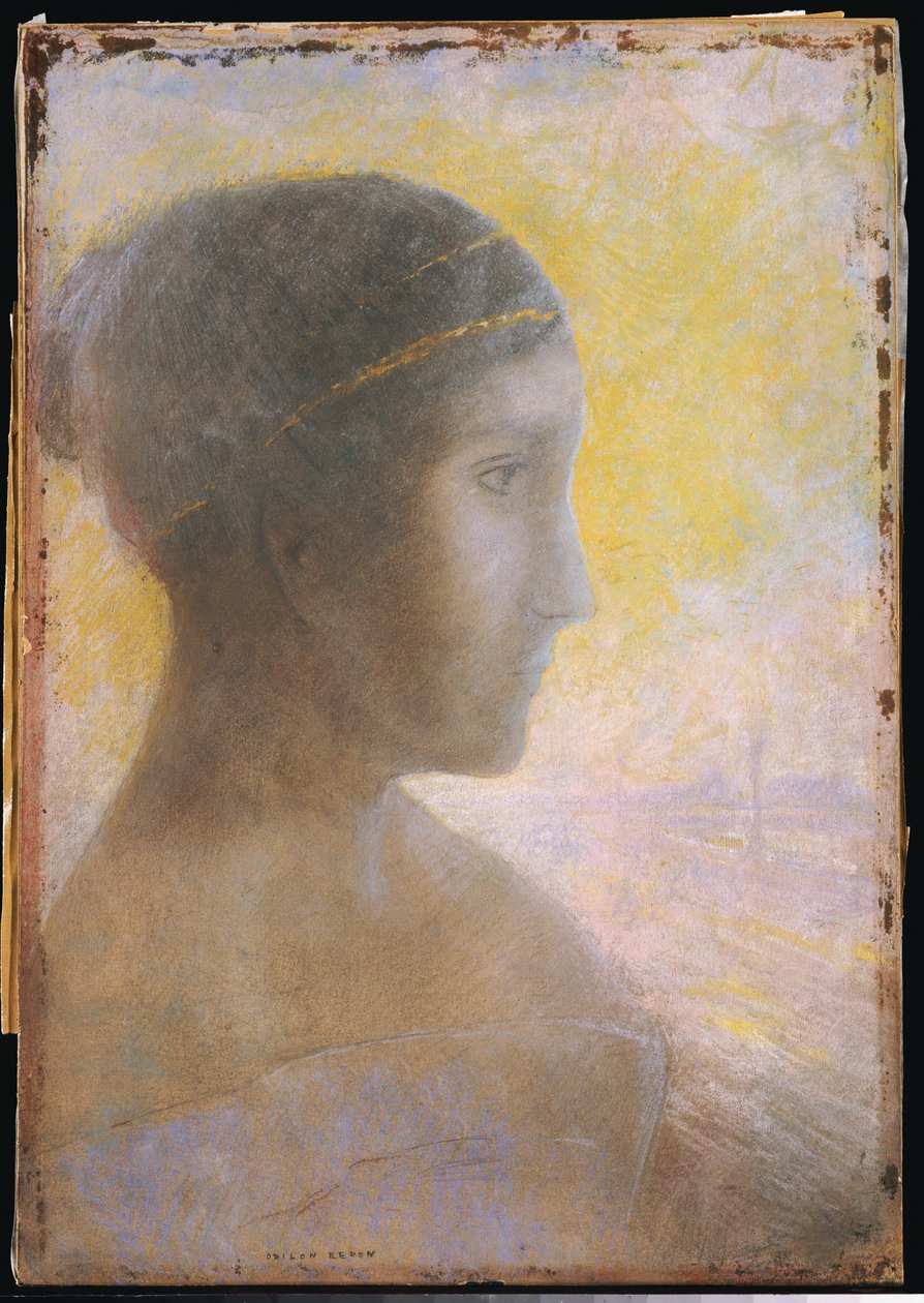 1895年，一位年轻女子的头像，头像 作者 奥迪隆·雷顿（Odilon Redon）