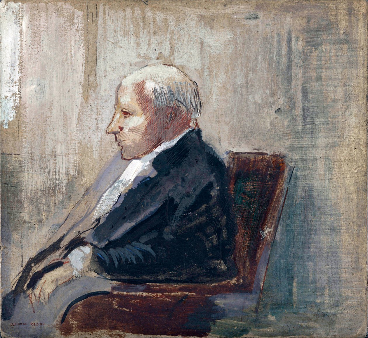 Homme assis (Seated Man) - Peinture de Odilon Redon (1840-1916), huile sur carton (21,9x23,5 cm), vers 1910 - MOMA (Museum of Modern Art), New York (USA) 作者 奥迪隆·雷顿（Odilon Redon）