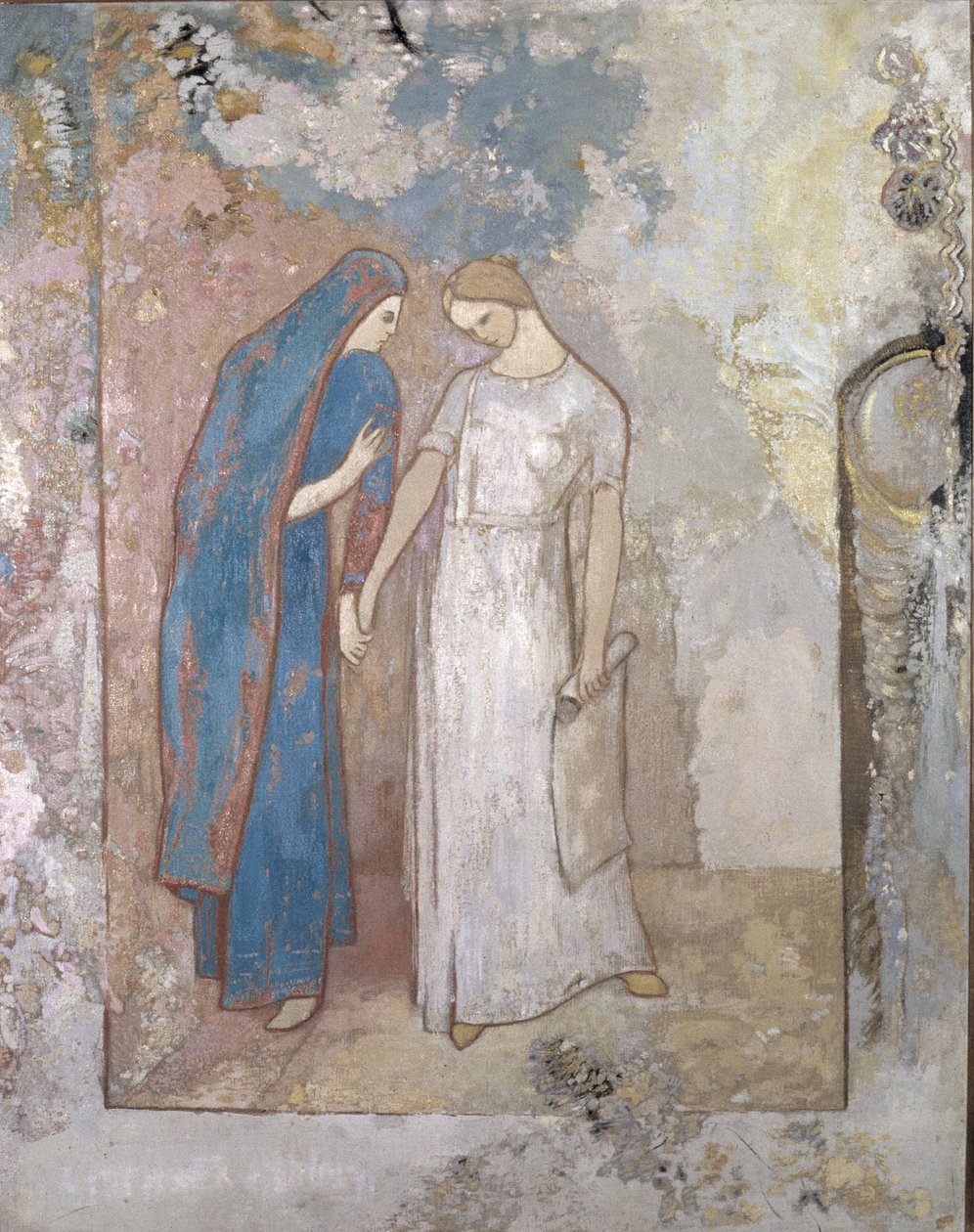 开始学习—两位年轻女士，c.1905（布面油画） 作者 奥迪隆·雷顿（Odilon Redon）