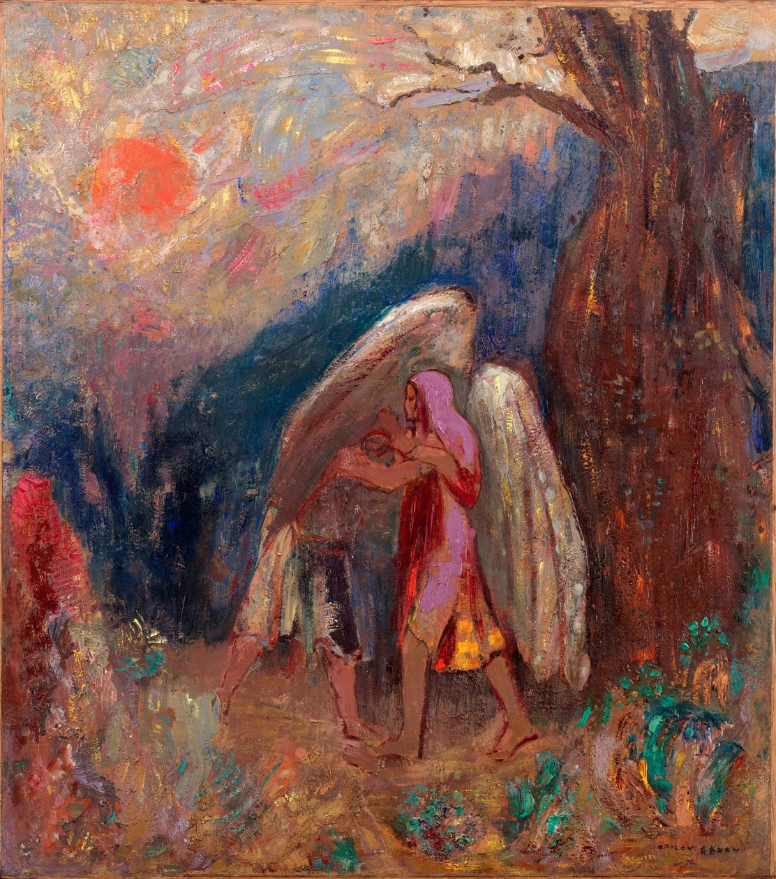雅各布和天使奥迪隆-雷东（1840-1916 年）的画作，布面油画，约 1907 年。法国艺术，20 世纪，象征主义。美国纽约现代艺术博物馆。 作者 奥迪隆·雷顿（Odilon Redon）