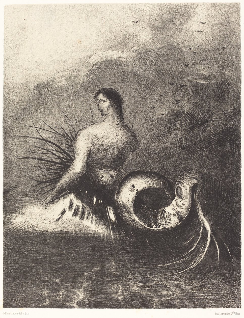 塞壬身披倒刺，从波涛中现身 作者 奥迪隆·雷顿（Odilon Redon）
