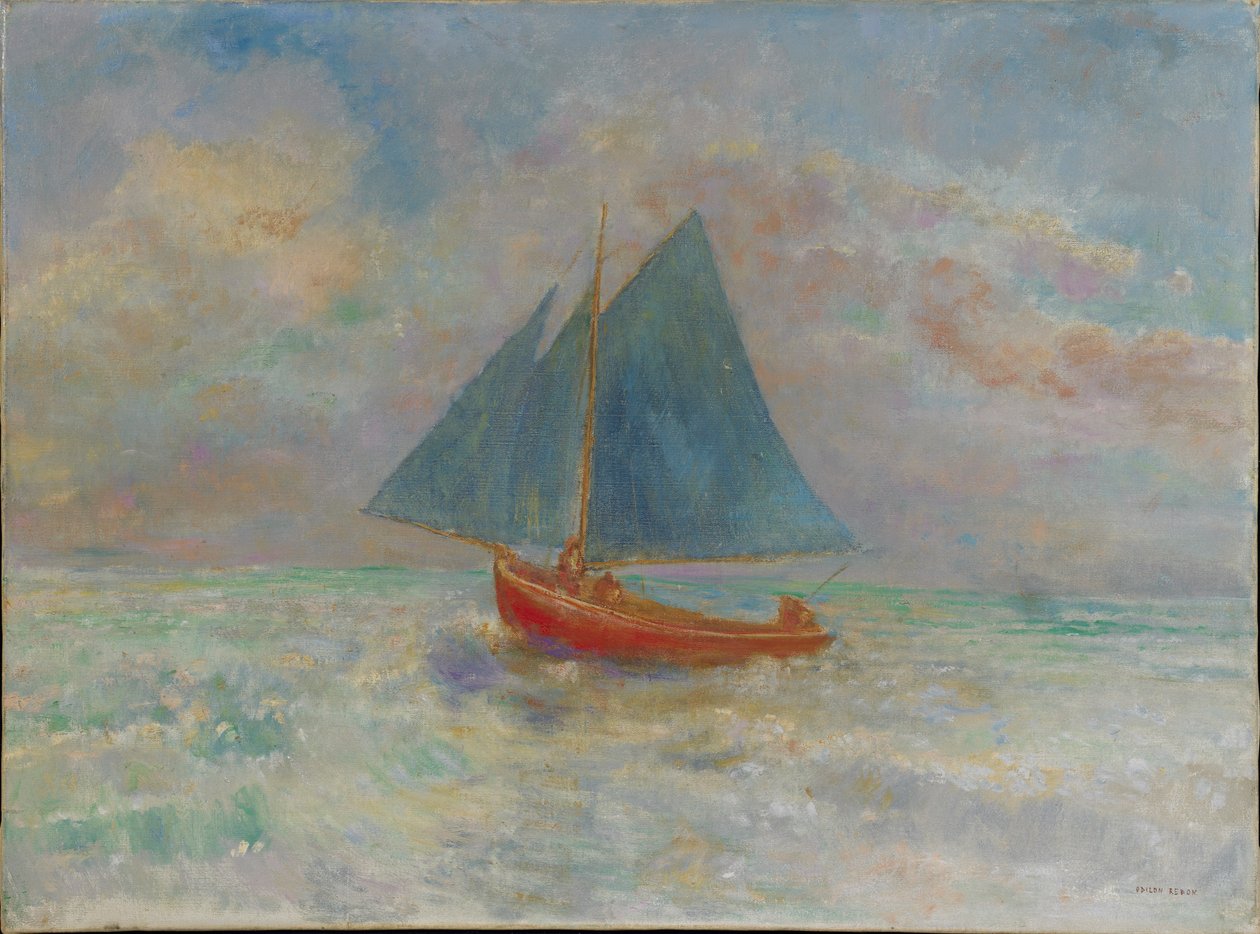 Le Bateau rouge The Red Boat, 约1910年。 作者 奥迪隆·雷顿（Odilon Redon）