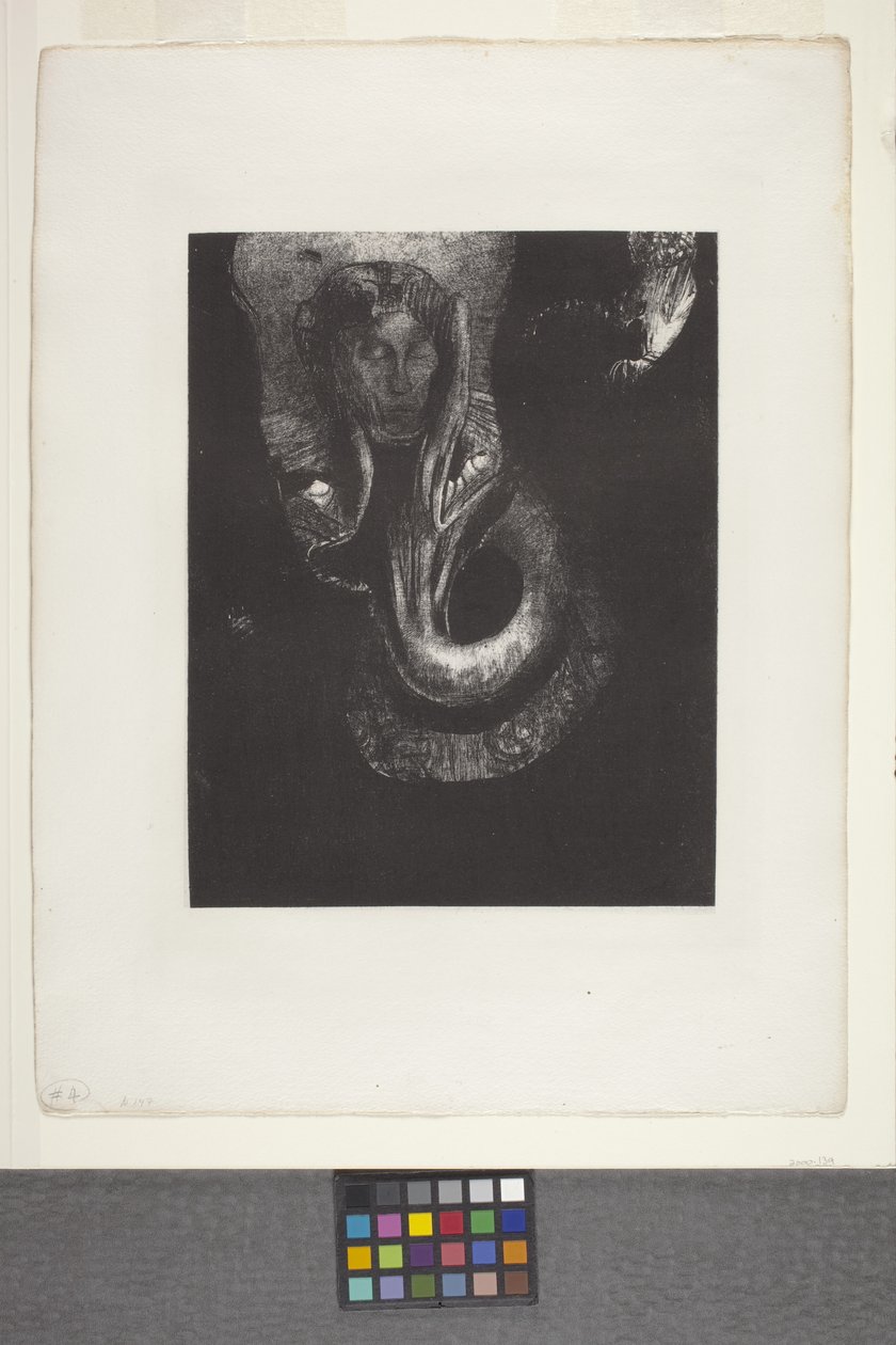 Oannès: "Moi, La Première Conscience Du Chaos..." (我，混沌的第一意识...)(石版画，贴花纸） 作者 奥迪隆·雷顿（Odilon Redon）