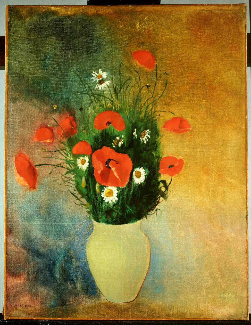 罂粟和雏菊，约1913年 作者 奥迪隆·雷顿（Odilon Redon）