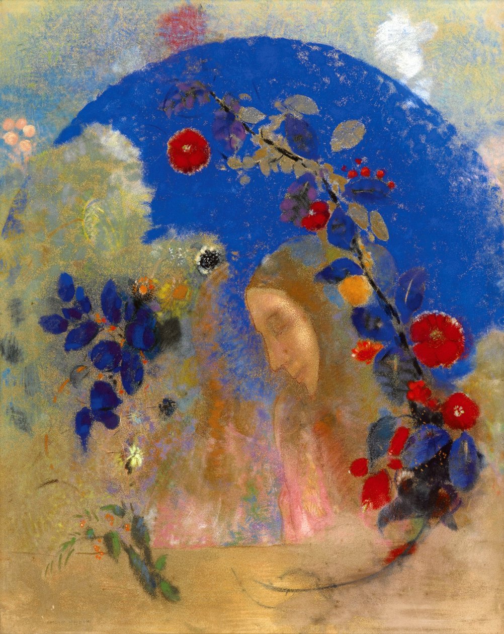 拱门下的轮廓 - 奥迪隆-雷东（1840-1916）。纸上粉笔画，约1905年。尺寸：67.6x53.8厘米。私人收藏 作者 奥迪隆·雷顿（Odilon Redon）
