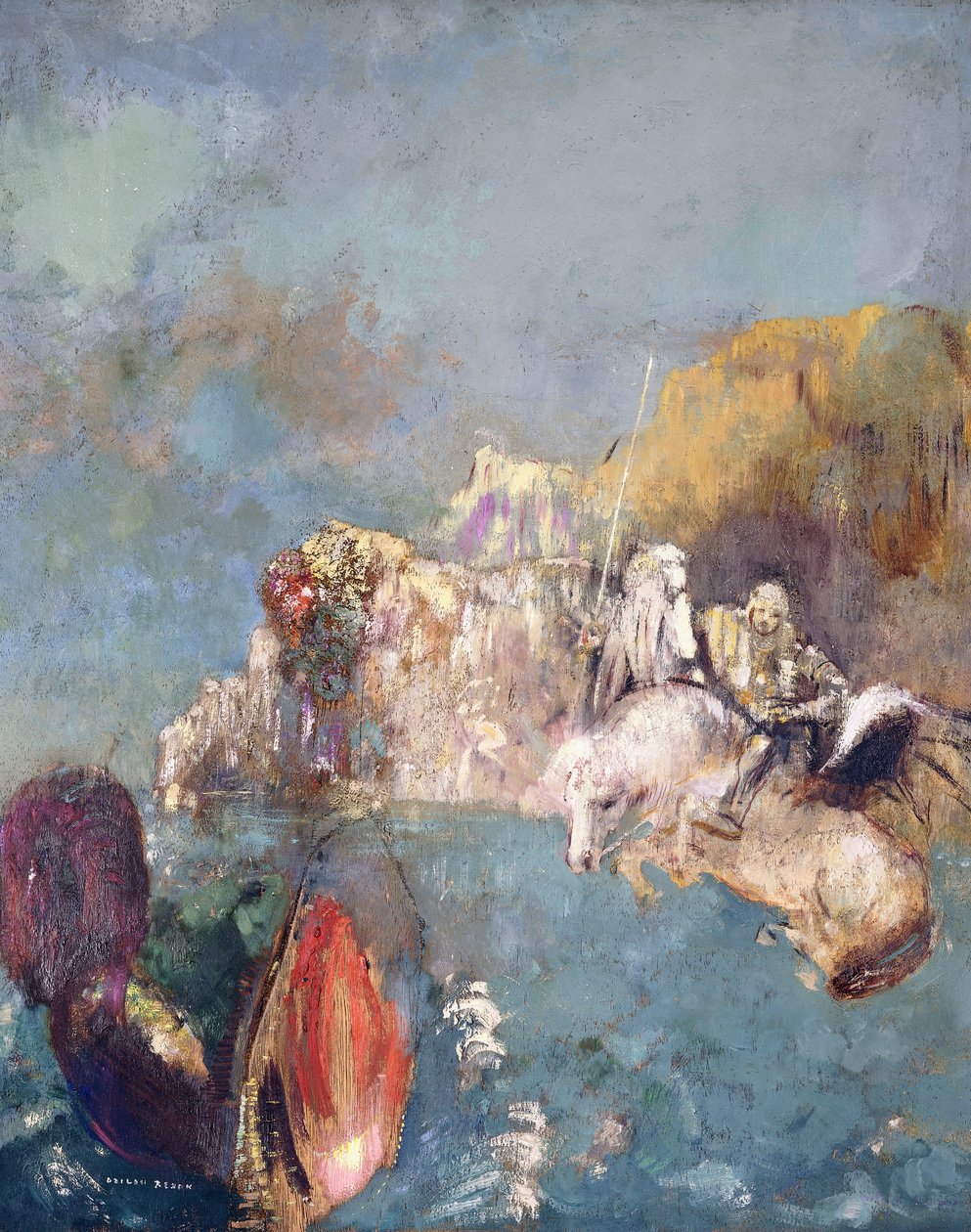 圣乔治与巨龙，1909-1910 作者 奥迪隆·雷顿（Odilon Redon）