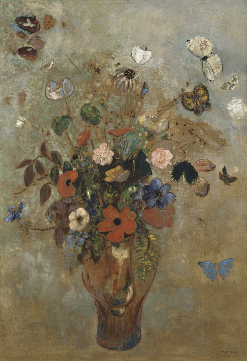 静物与花，1905年 作者 奥迪隆·雷顿（Odilon Redon）