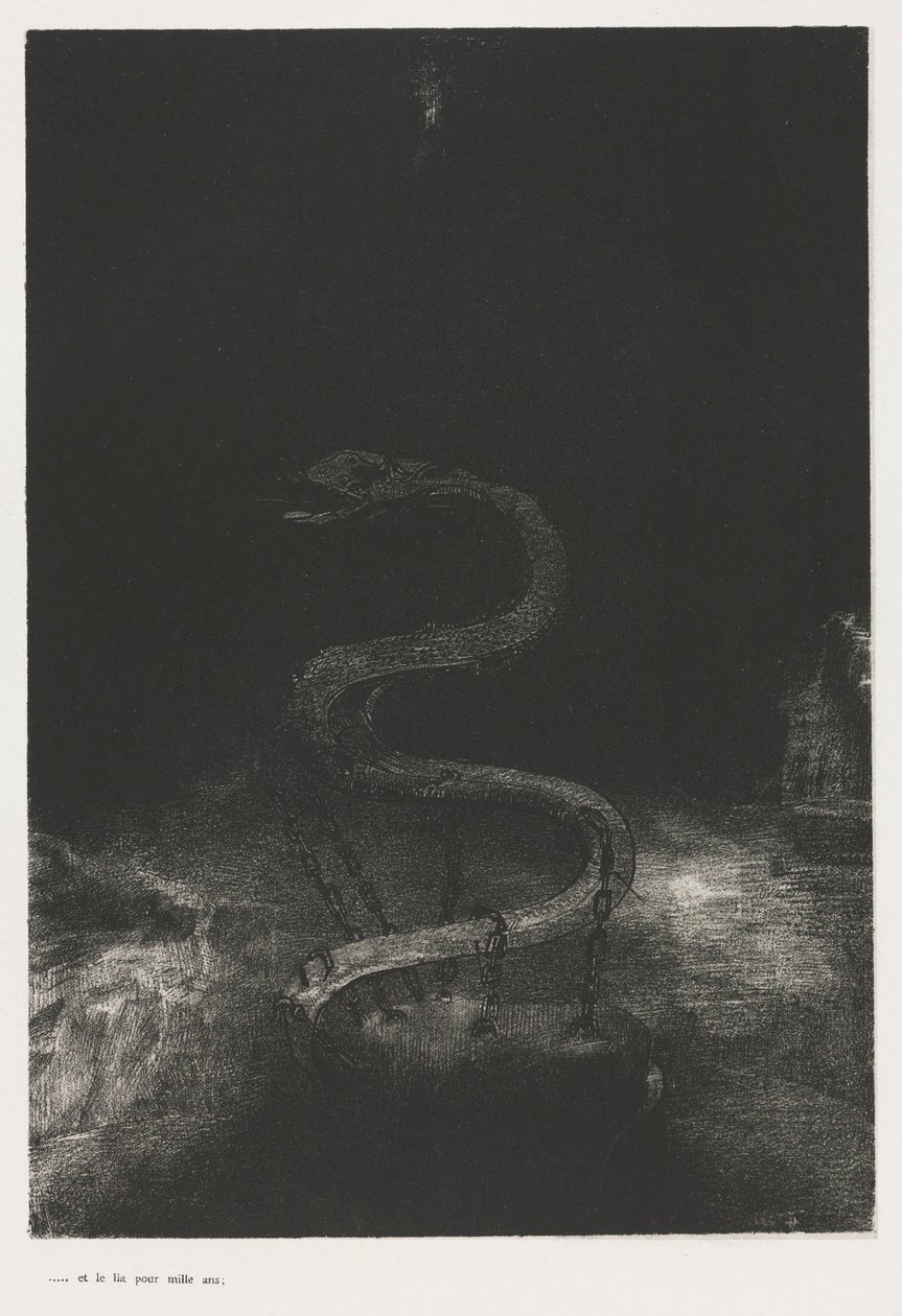 圣约翰启示录：并绑定他一千年，1899年。 作者 奥迪隆·雷顿（Odilon Redon）