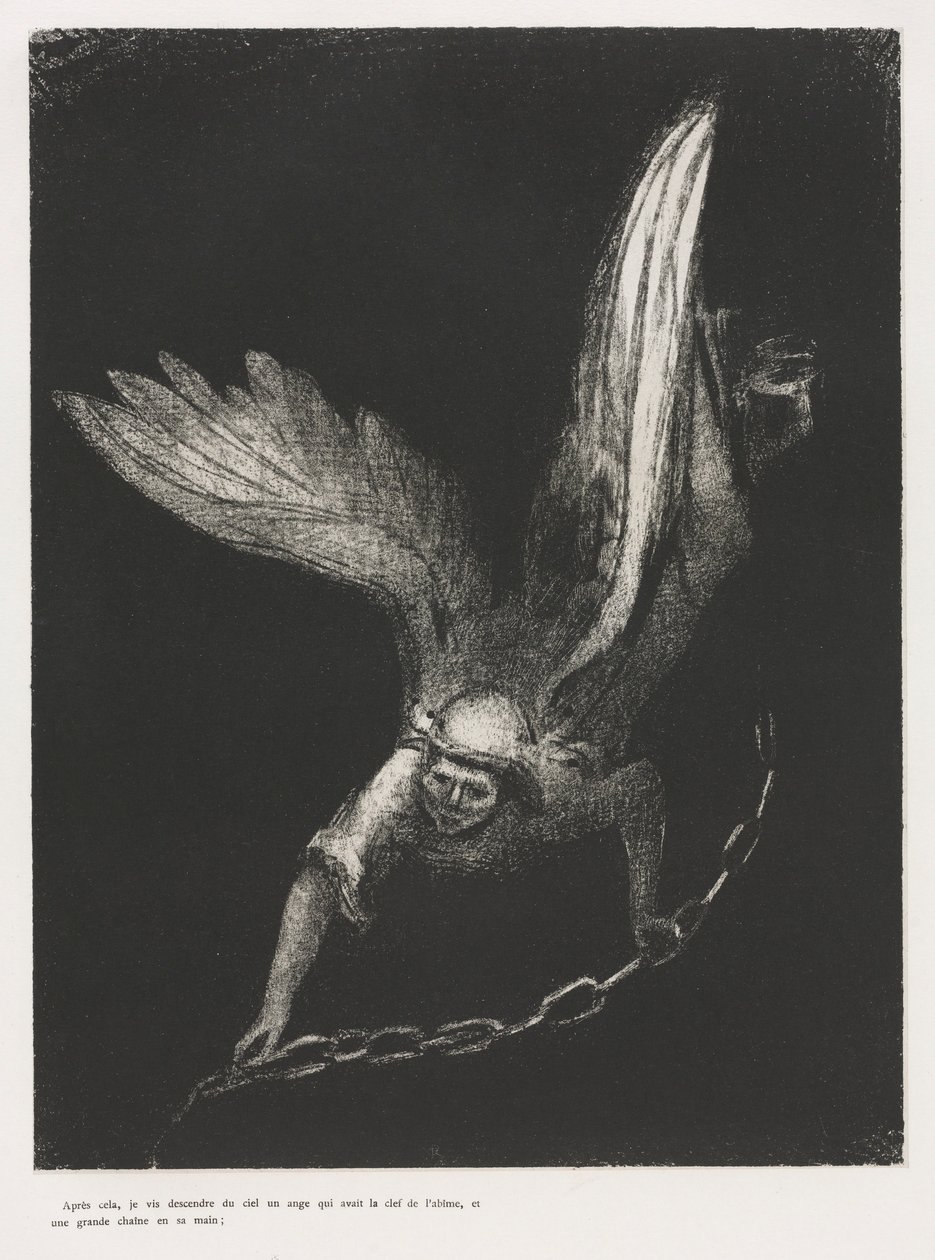 圣约翰启示录：我看见了他的右手，星期六，1899年。 作者 奥迪隆·雷顿（Odilon Redon）
