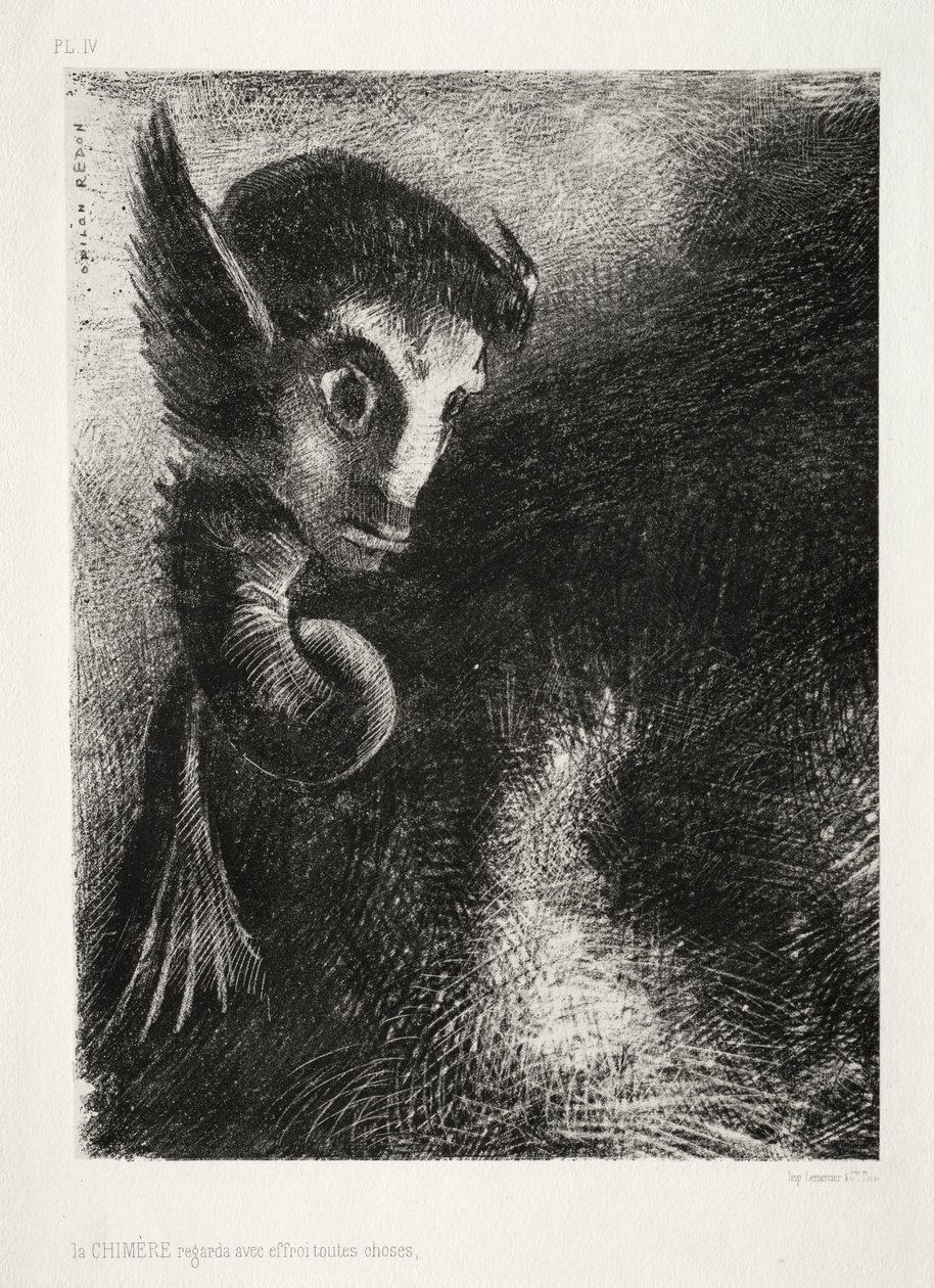 奇美拉恐惧地注视着万物 作者 奥迪隆·雷顿（Odilon Redon）
