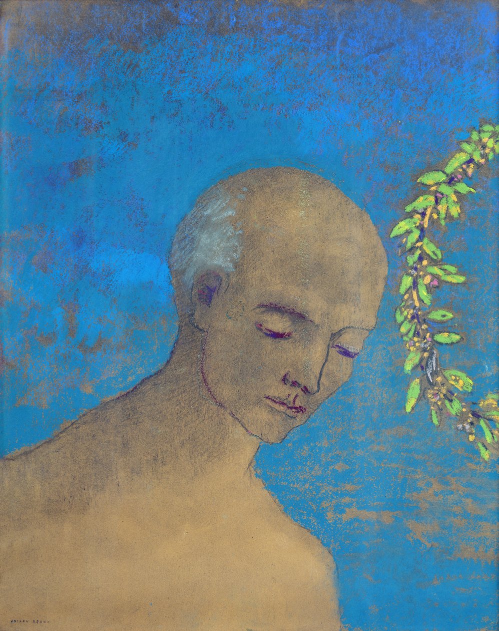 皇冠，1910年（粉彩和木炭） 作者 奥迪隆·雷顿（Odilon Redon）