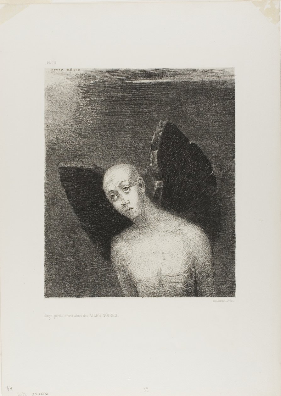 失落的天使张开黑色的翅膀，选自《夜 作者 奥迪隆·雷顿（Odilon Redon）