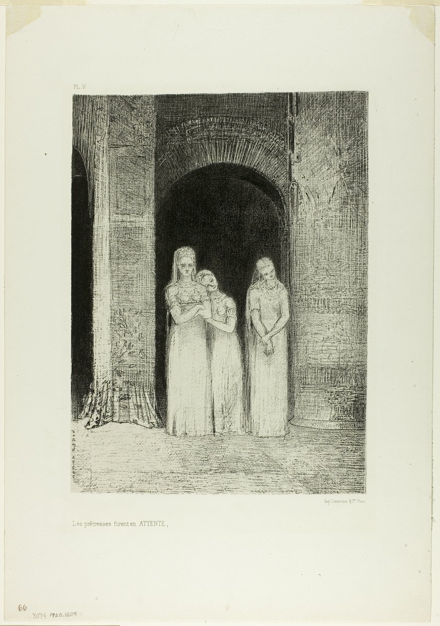 女祭司在等待，选自《夜 作者 奥迪隆·雷顿（Odilon Redon）