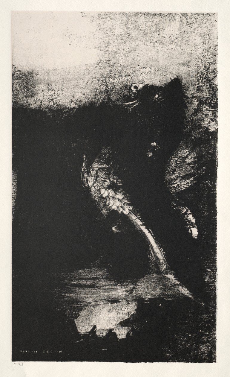 《圣安东尼的诱惑》第一辑：《绿眼转眼的嵌合体》，海湾，1888年。 作者 奥迪隆·雷顿（Odilon Redon）