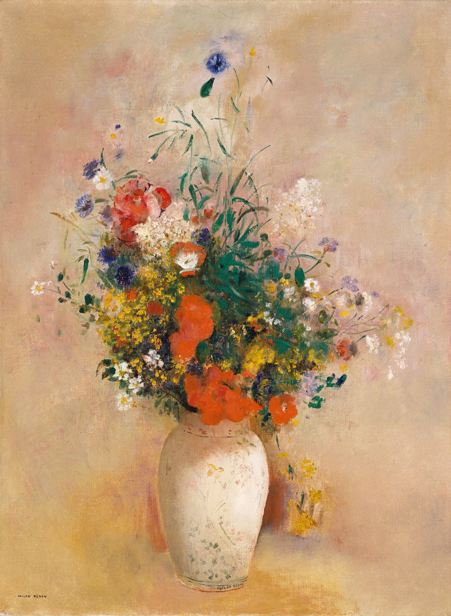 粉红色背景的花瓶，约1906年。 作者 奥迪隆·雷顿（Odilon Redon）