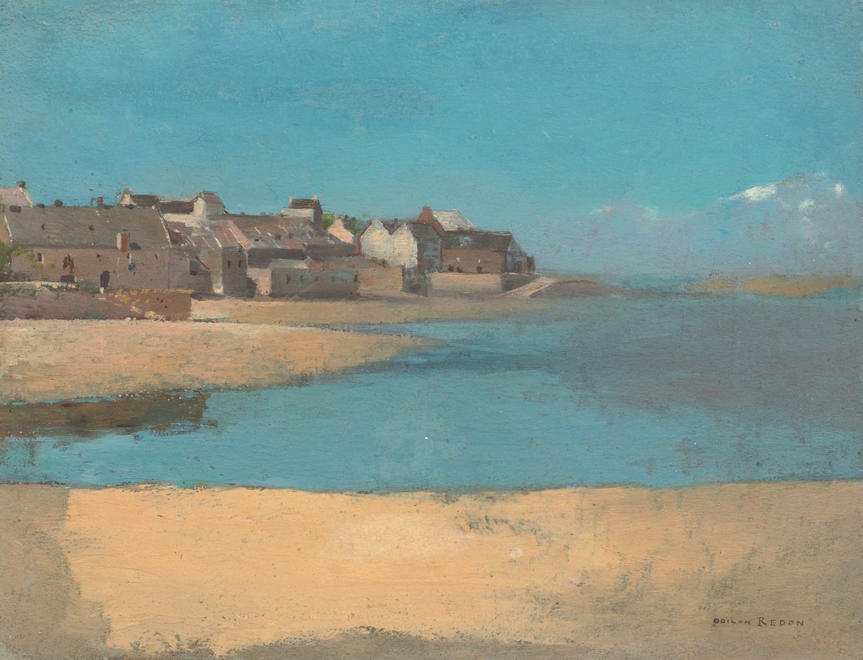 布列塔尼的海边村庄，约1880年。 作者 奥迪隆·雷顿（Odilon Redon）
