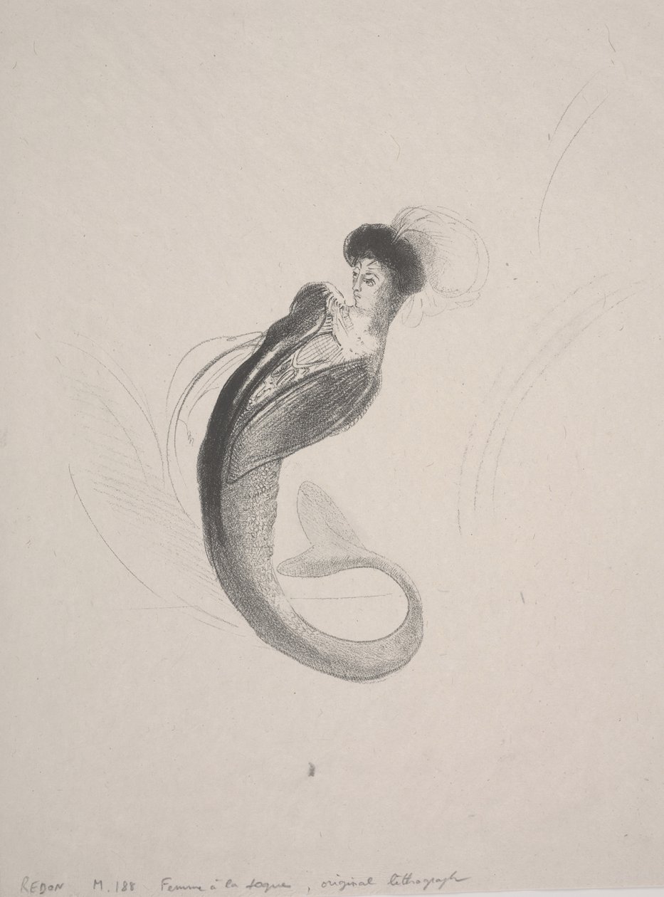 戴着无边女帽和美人鱼尾巴的女人 作者 奥迪隆·雷顿（Odilon Redon）