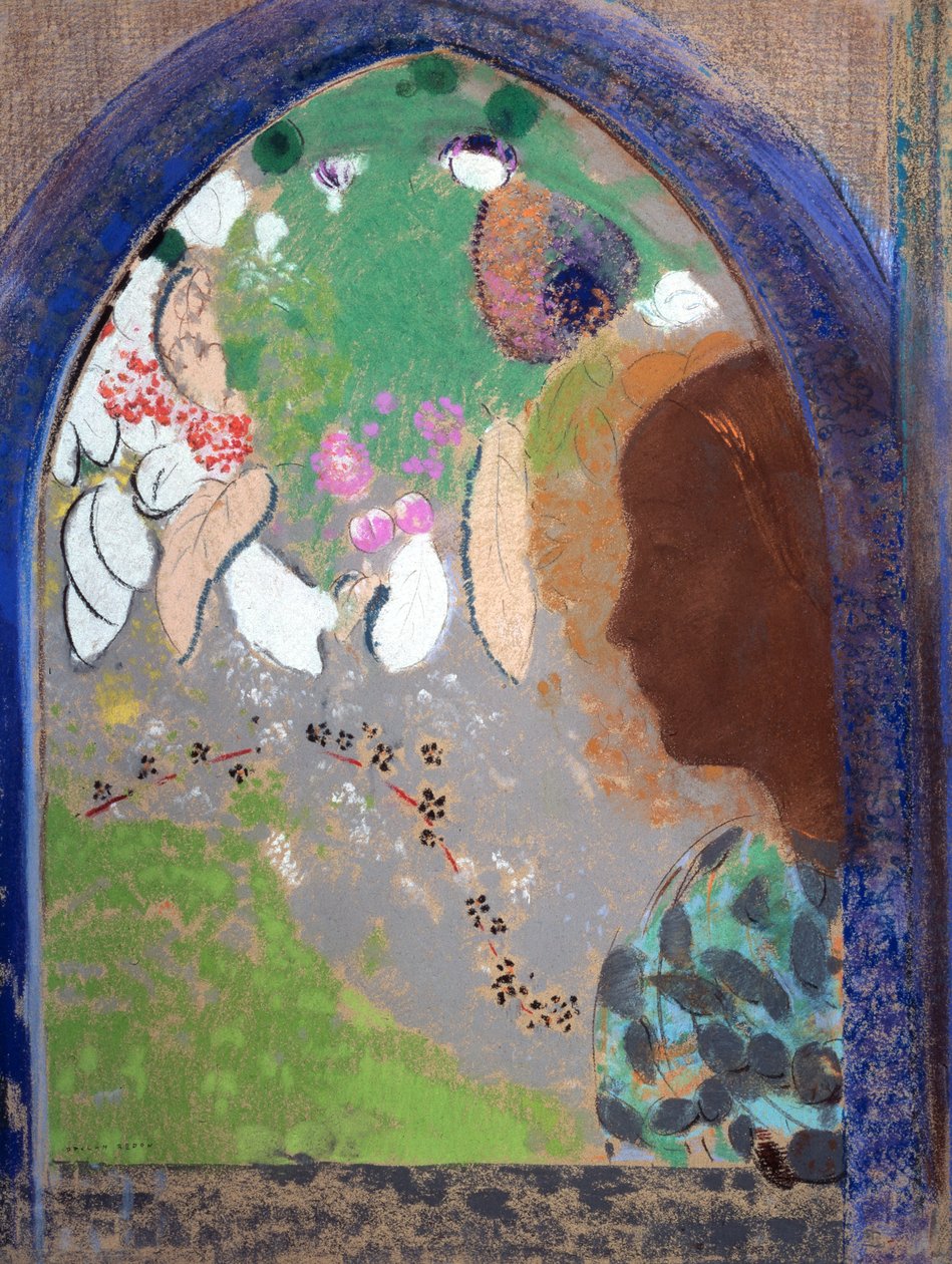 窗边的女人，1903-1908年。 作者 奥迪隆·雷顿（Odilon Redon）