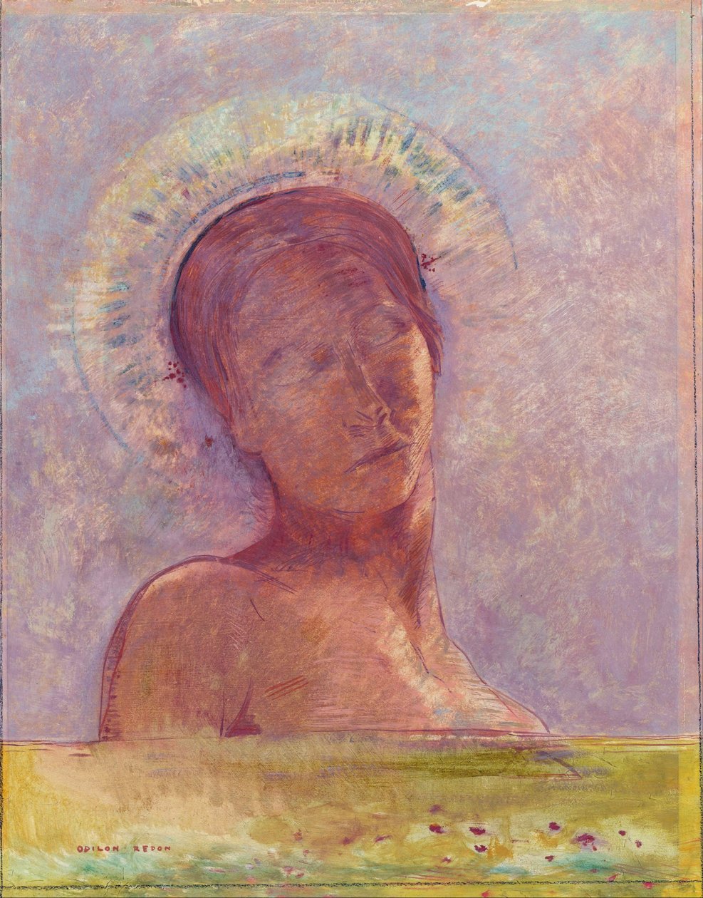 坚定的双眼-闭眼-Odilon Redon绘画 作者 奥迪隆·雷顿（Odilon Redon）