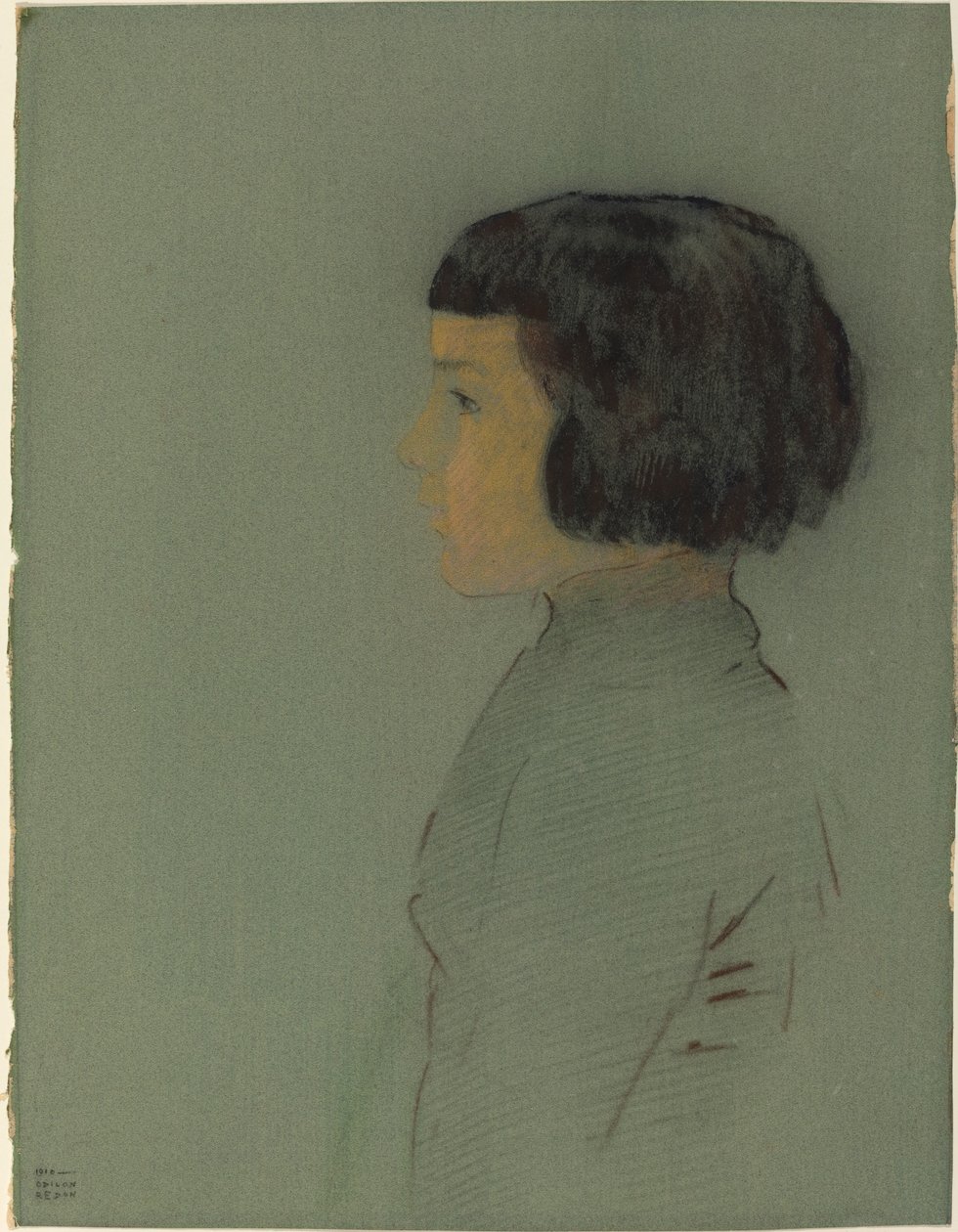 年轻女性的轮廓 作者 奥迪隆·雷顿（Odilon Redon）