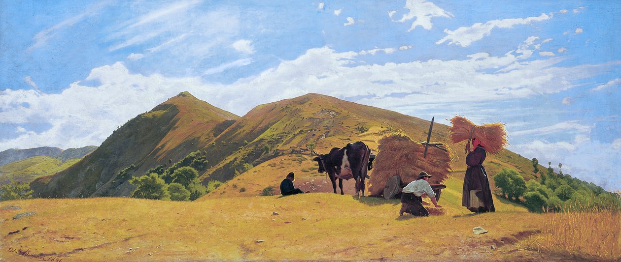 圣马尔切洛山区的谷物收获季节 作者 奥多亚多·波拉尼（Odoardo Borrani）