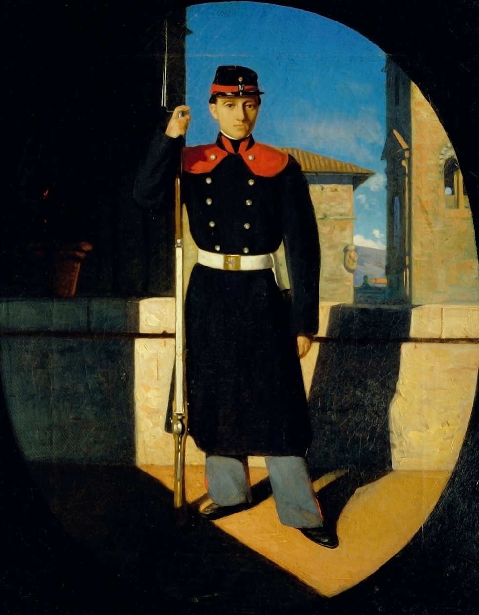 托斯卡纳国民警卫队士兵，约 1860-61 年（布面油画） 作者 奥多亚多·波拉尼（Odoardo Borrani）