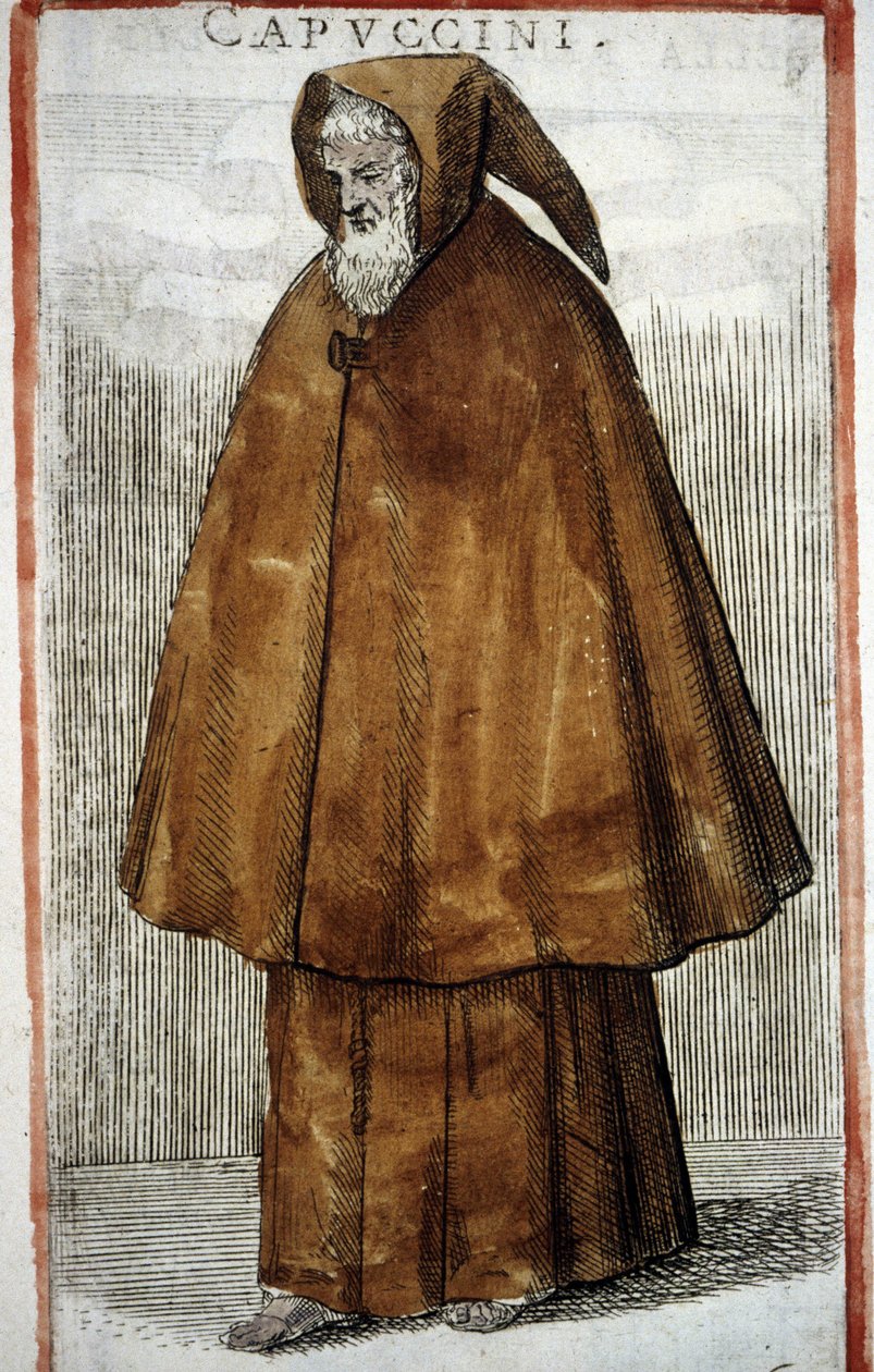 宗教教团。Capuchin。16世纪的雕版画。 作者 奥多亚多·菲亚莱蒂（Odoardo Fialetti）
