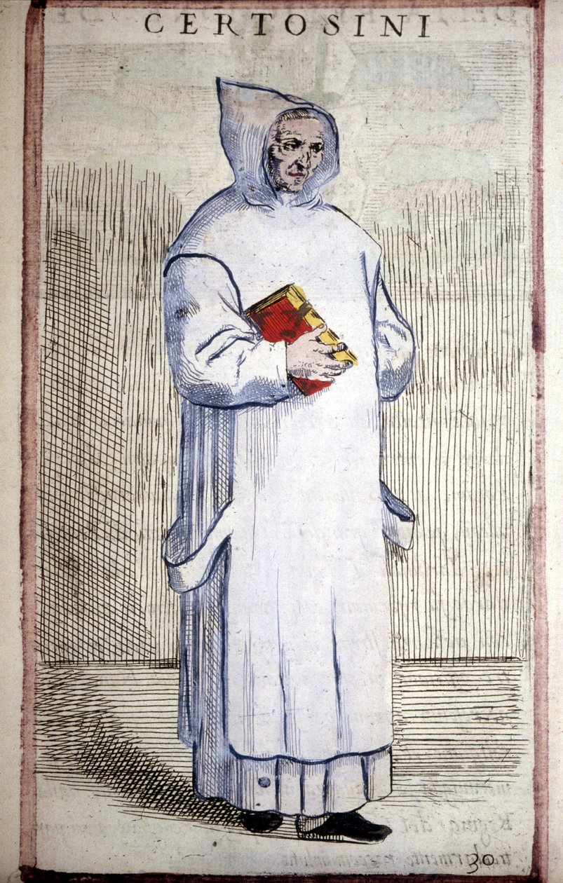 宗教组织。Carthusian。16世纪的雕版画。 作者 奥多亚多·菲亚莱蒂（Odoardo Fialetti）