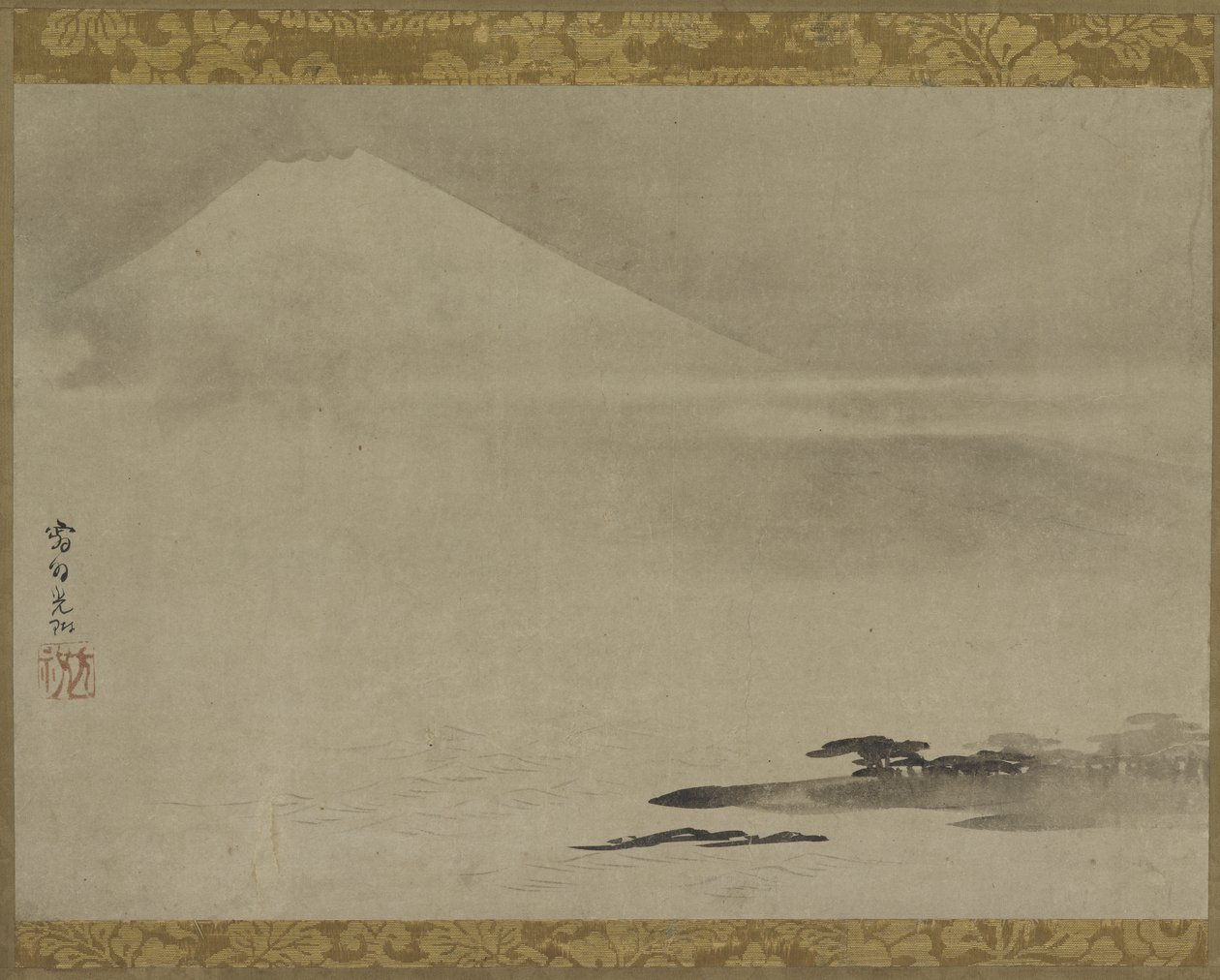 景观：山来自海的富士，挂轴（安装在面板上），17世纪末至18世纪初（墨水在纸上） 作者 绪方光琳