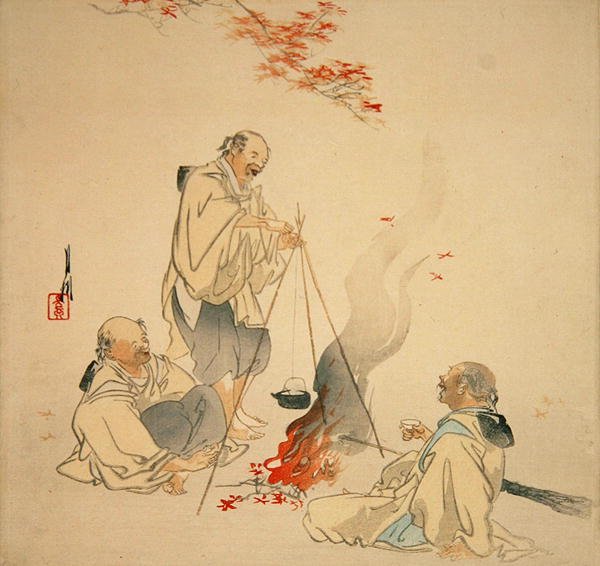 枫树下饮酒，约1890年代-1900年代（彩色木版画） 作者 绪方壁虎