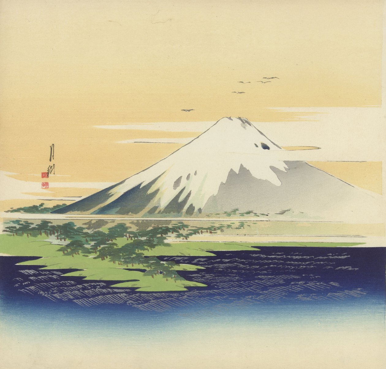 Mio海滩富士，1900-10（木版画） 作者 绪方壁虎