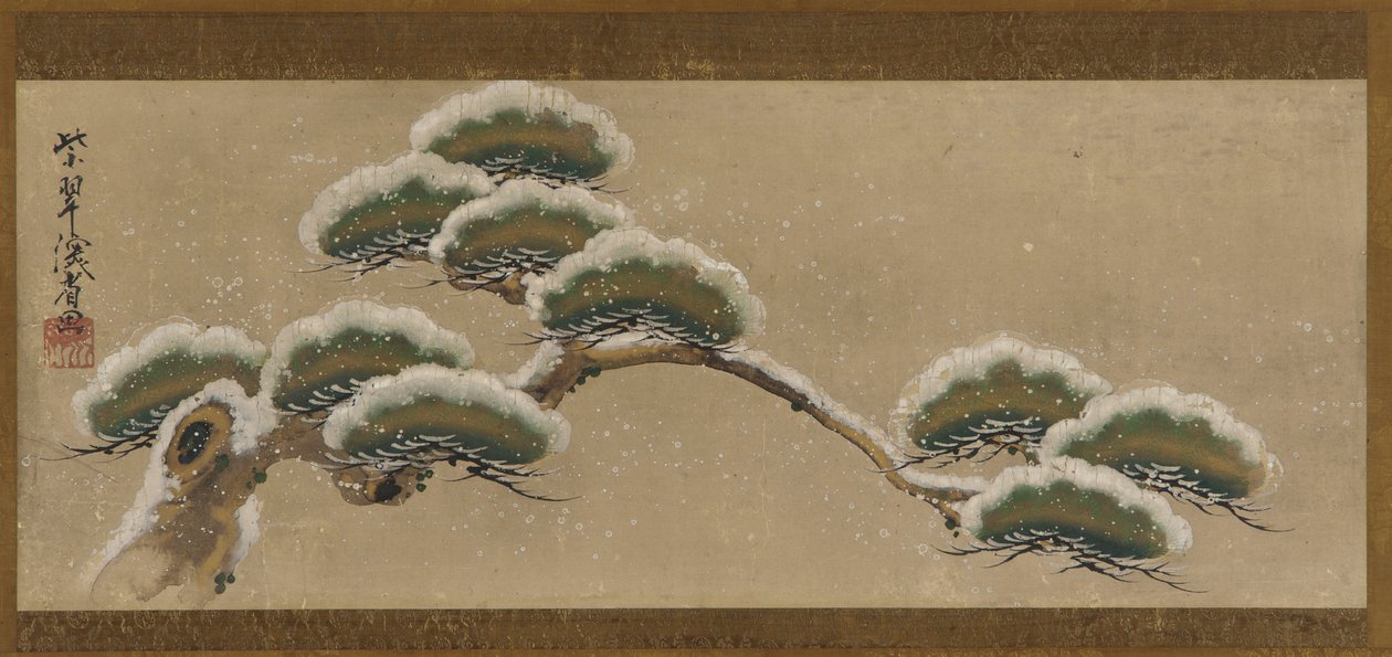 积雪的松树枝，江户时代，18世纪。 作者 绪方贤三