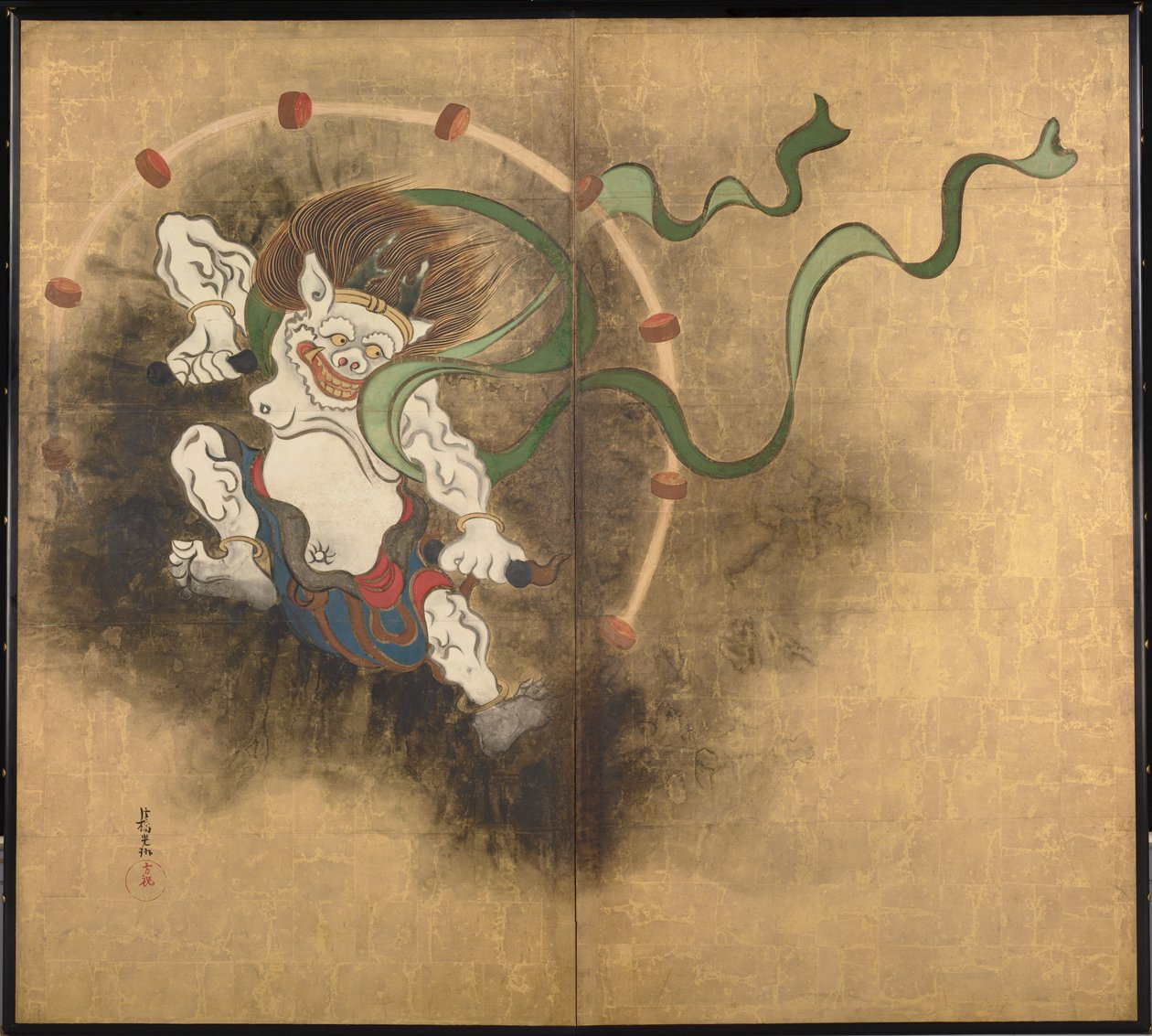 雷神左图》，两扇折叠屏风的一部分--绪方可林（1658-1716 年）的作品，纸上水彩和墨水，18 世纪早期，日本艺术，东方神话--日本东京国立博物馆，日本 作者 绪方光琳